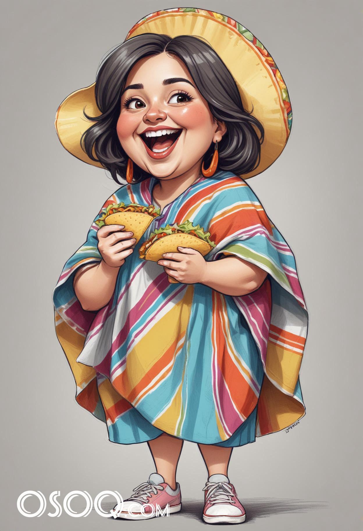 Mexican tacos cartoon food caricature drawing 04