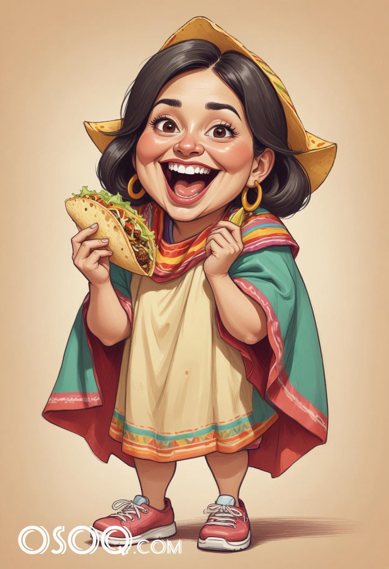 Mexican tacos cartoon food caricature drawing 08