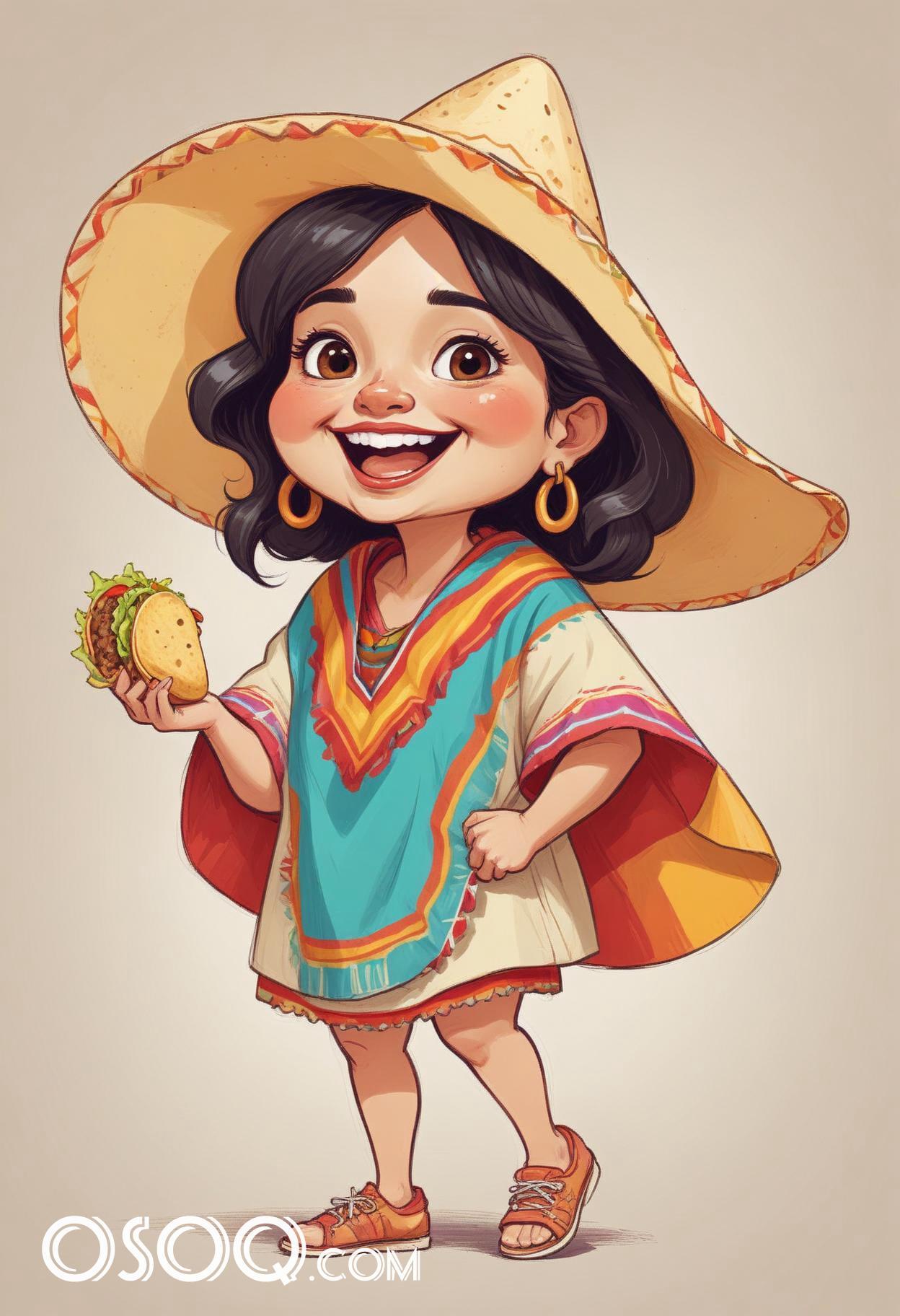 Mexican tacos cartoon food caricature drawing 09