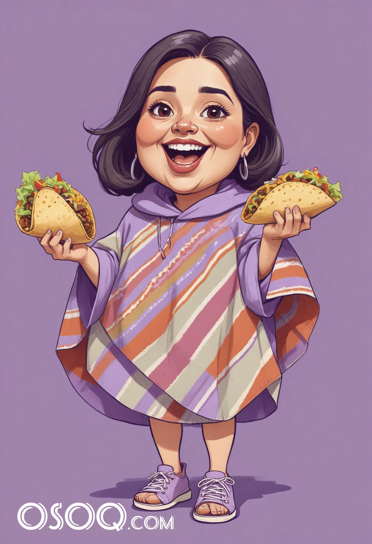 Mexican tacos cartoon food caricature drawing 10