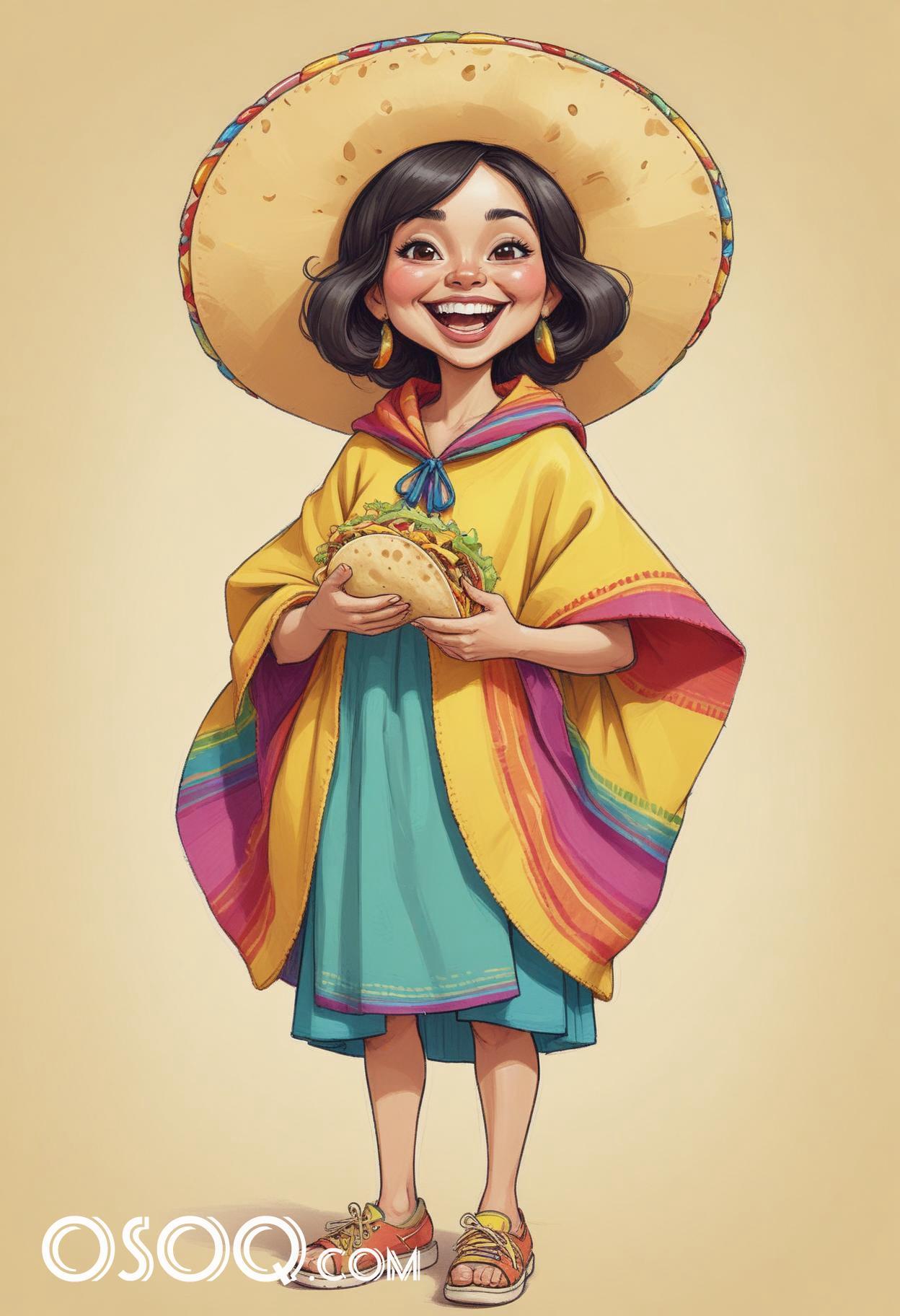 Mexican tacos cartoon food caricature drawing 11