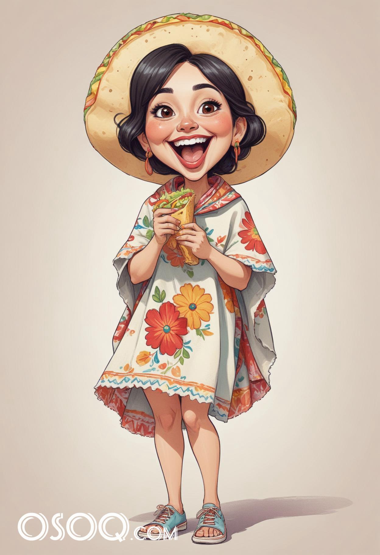 Mexican tacos cartoon food caricature drawing 12