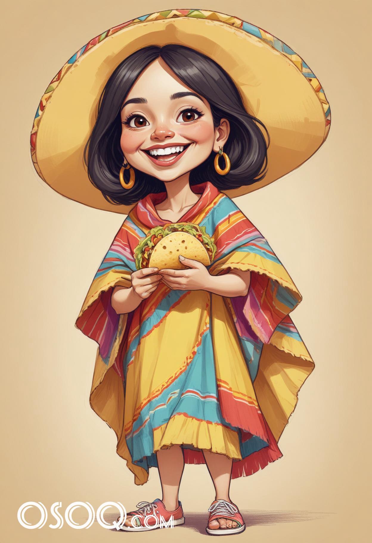 Mexican tacos cartoon food caricature drawing 13