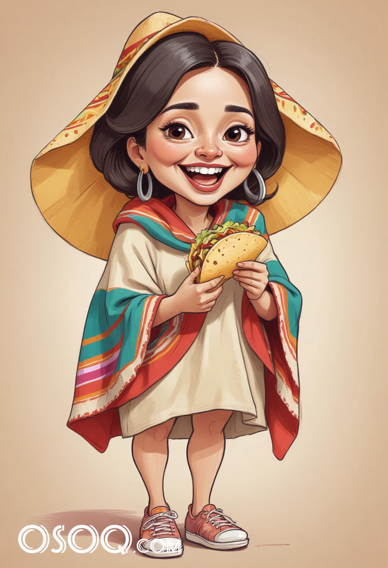 Mexican tacos cartoon food caricature drawing 14