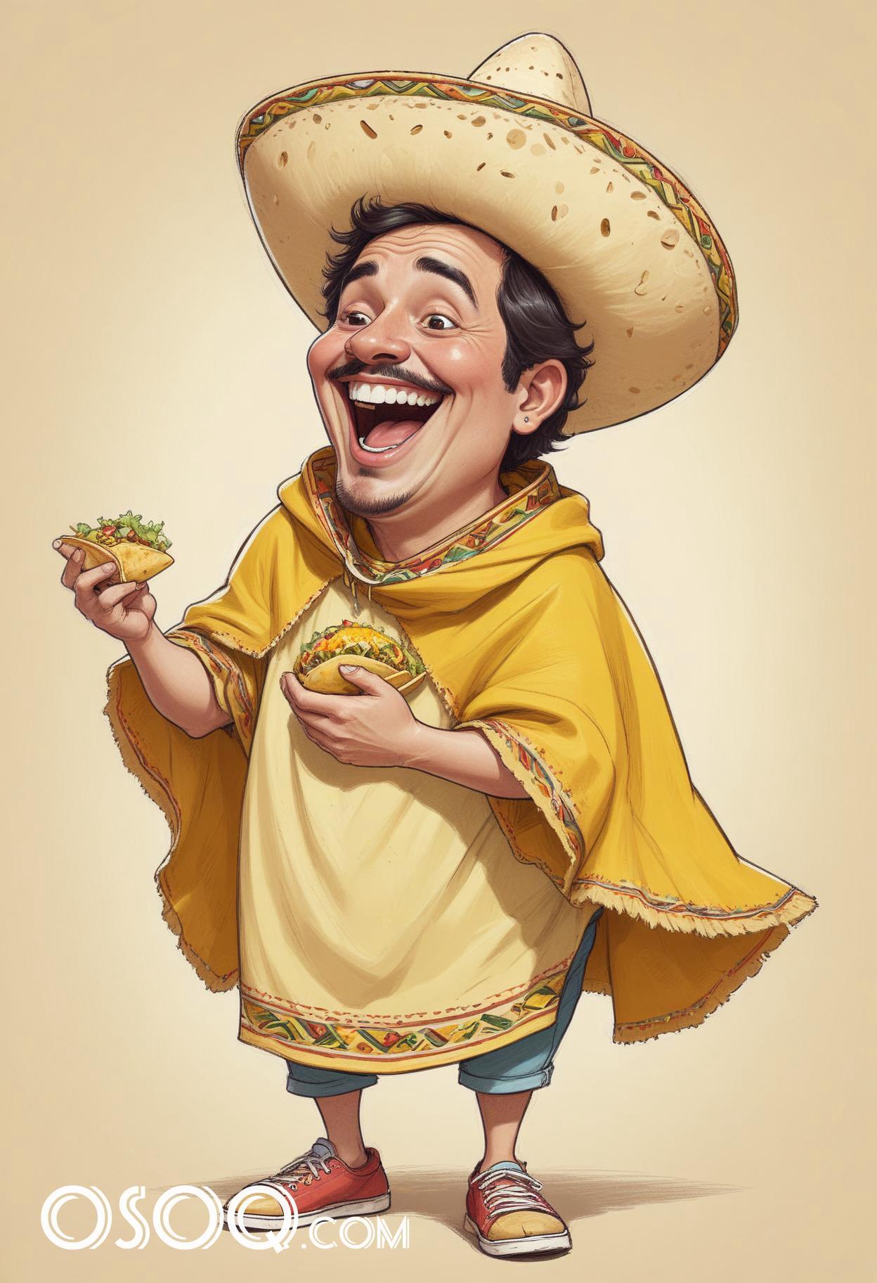 Mexican tacos cartoon food caricature drawing 15