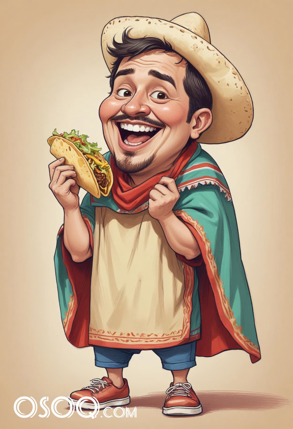 Mexican tacos cartoon food caricature drawing 17