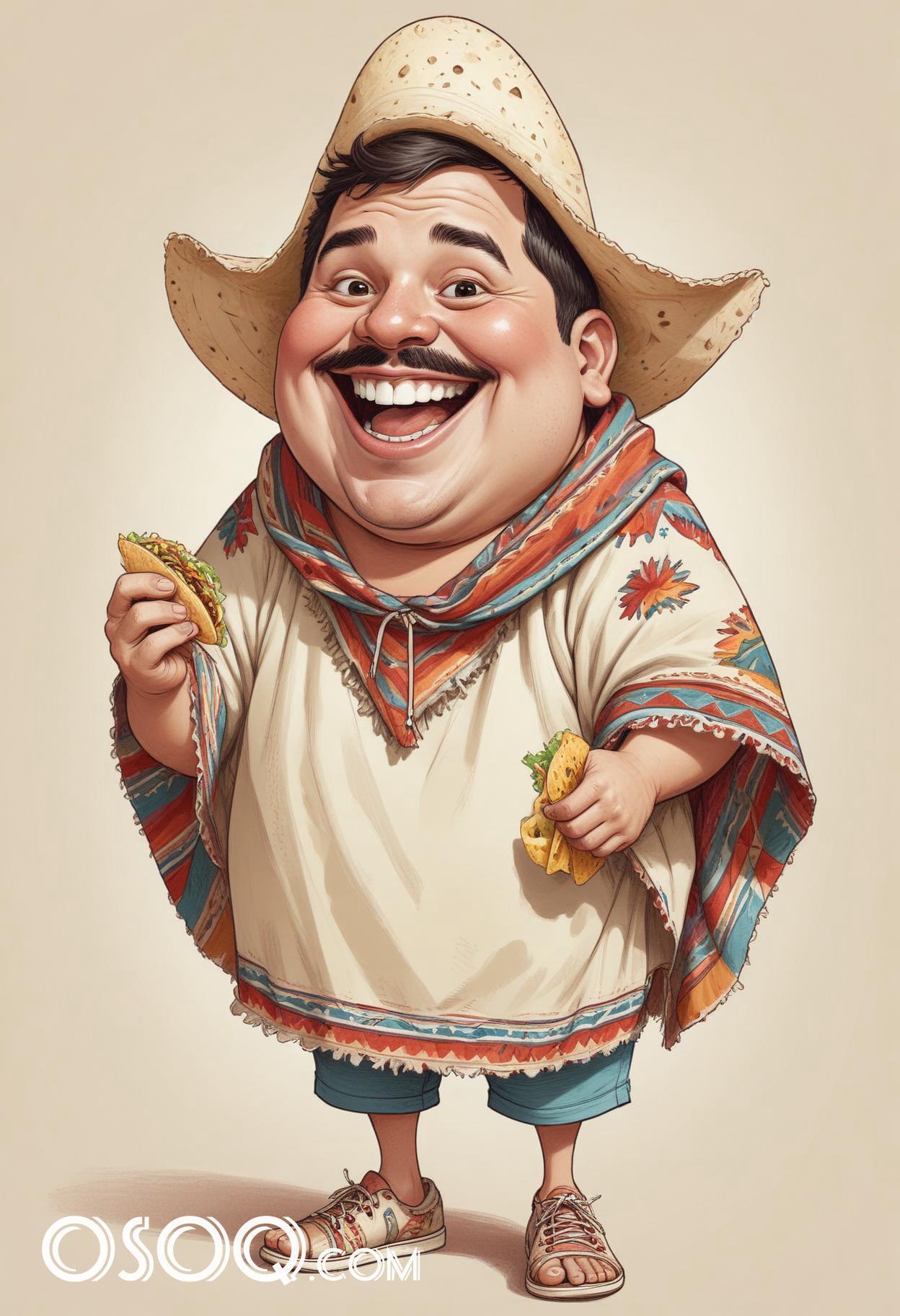 Mexican tacos cartoon food caricature drawing 18