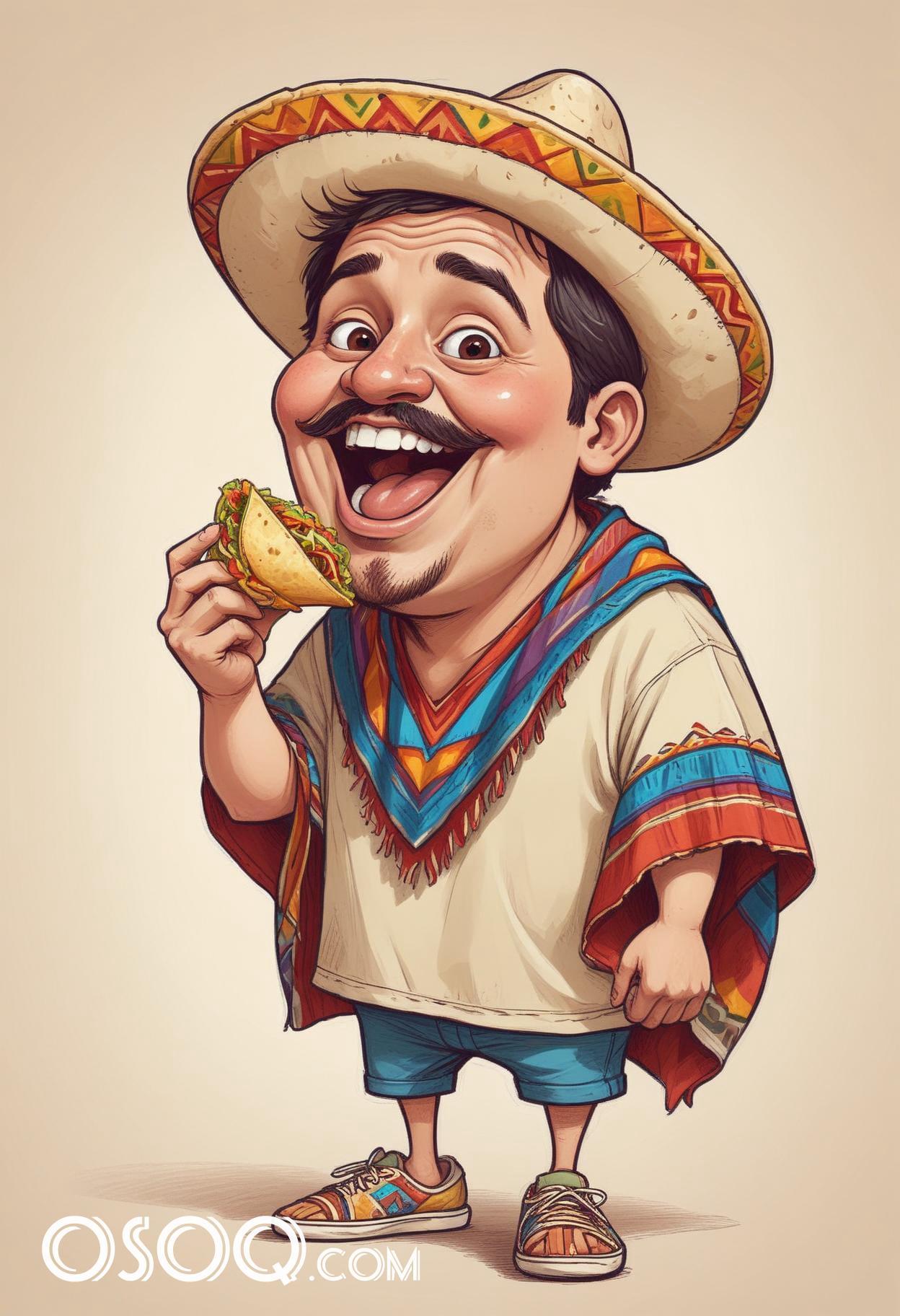 Mexican tacos cartoon food caricature drawing 19