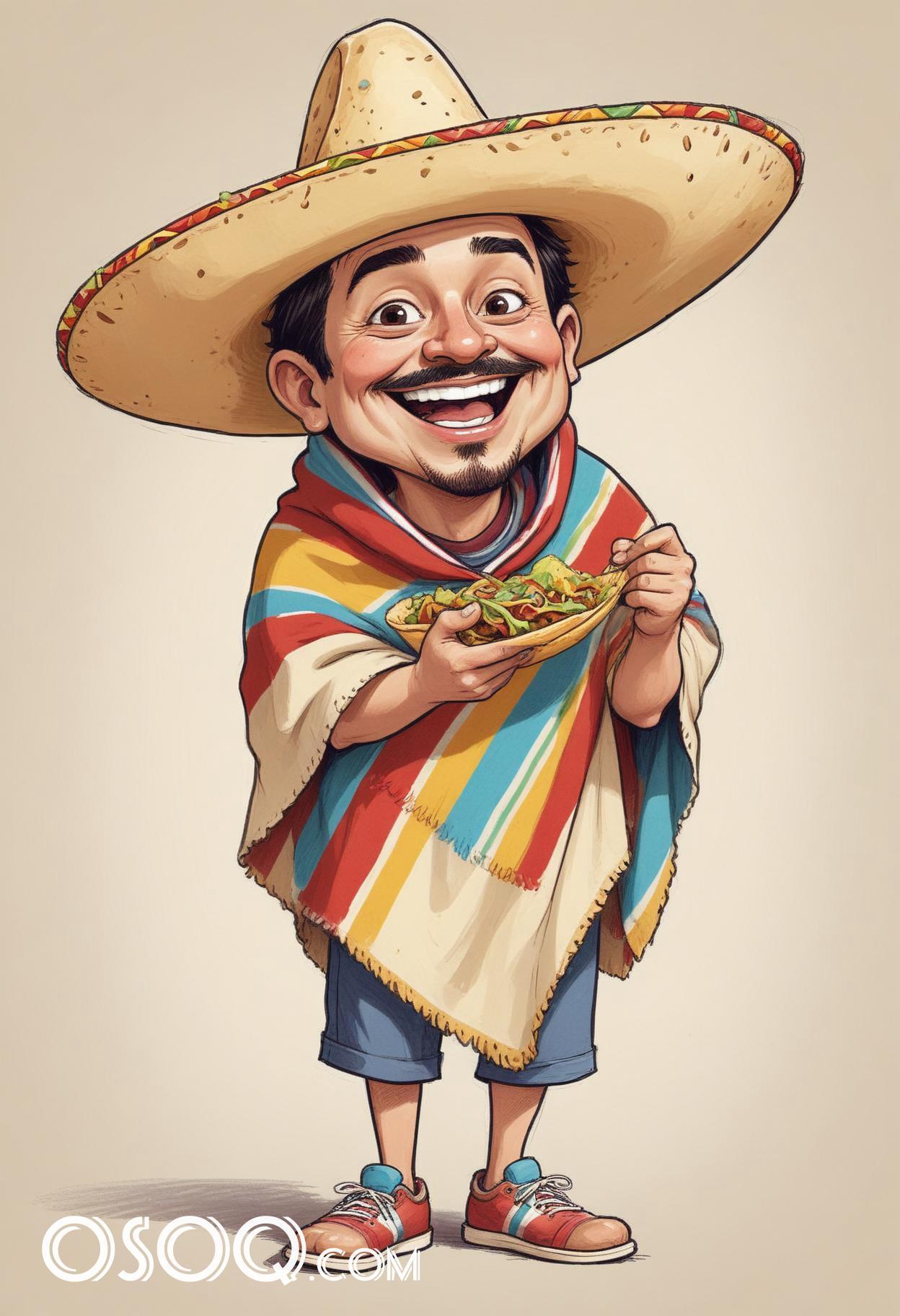 Mexican tacos cartoon food caricature drawing 20