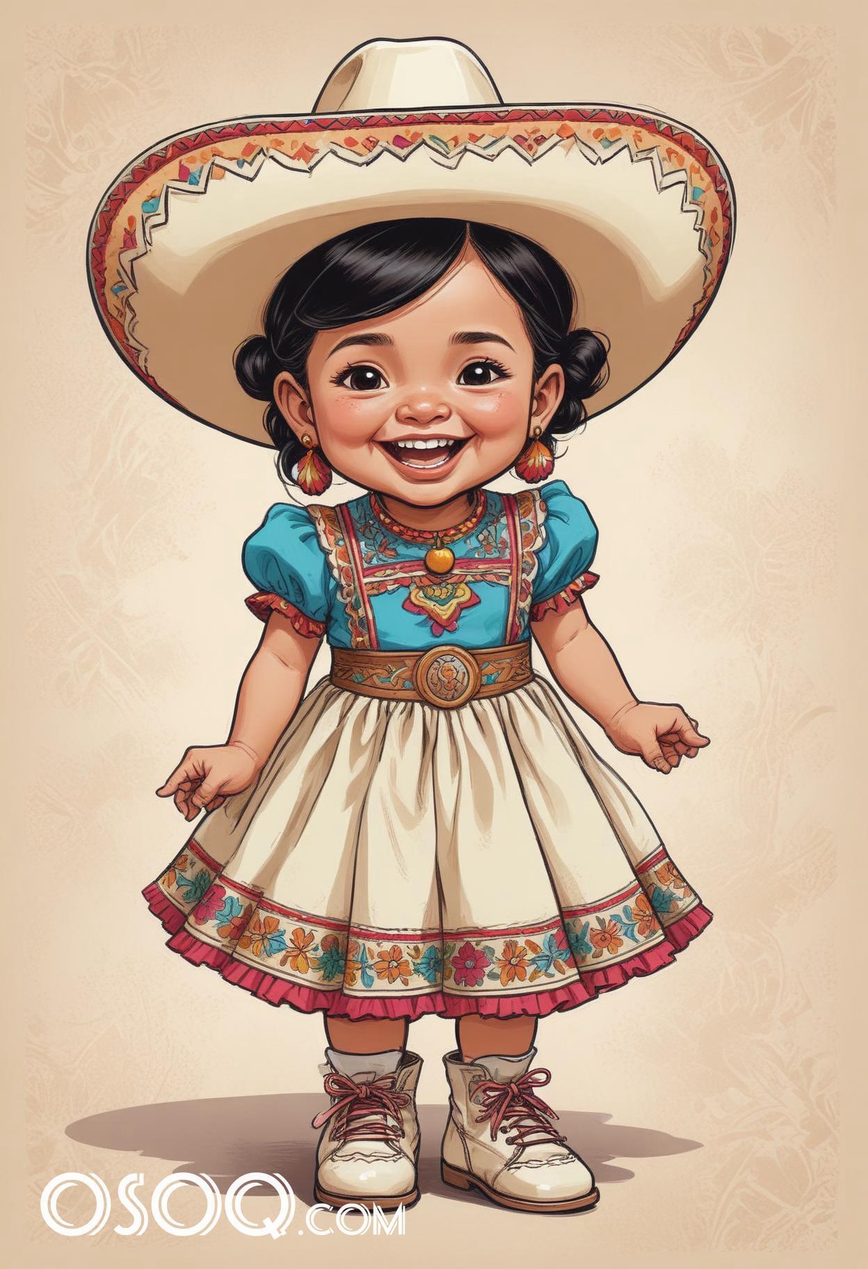 Mexican with sombrero cartoon hat caricature drawing 02