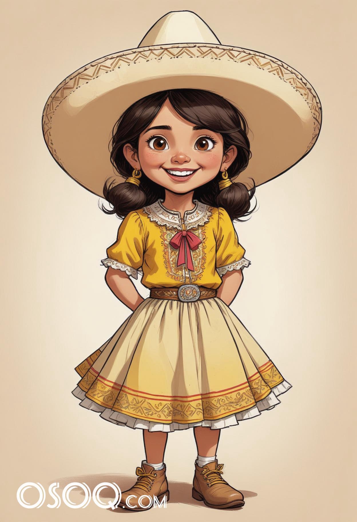 Mexican with sombrero cartoon hat caricature drawing 03