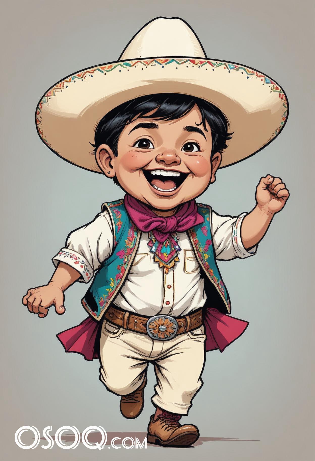 Mexican with sombrero cartoon hat caricature drawing 05