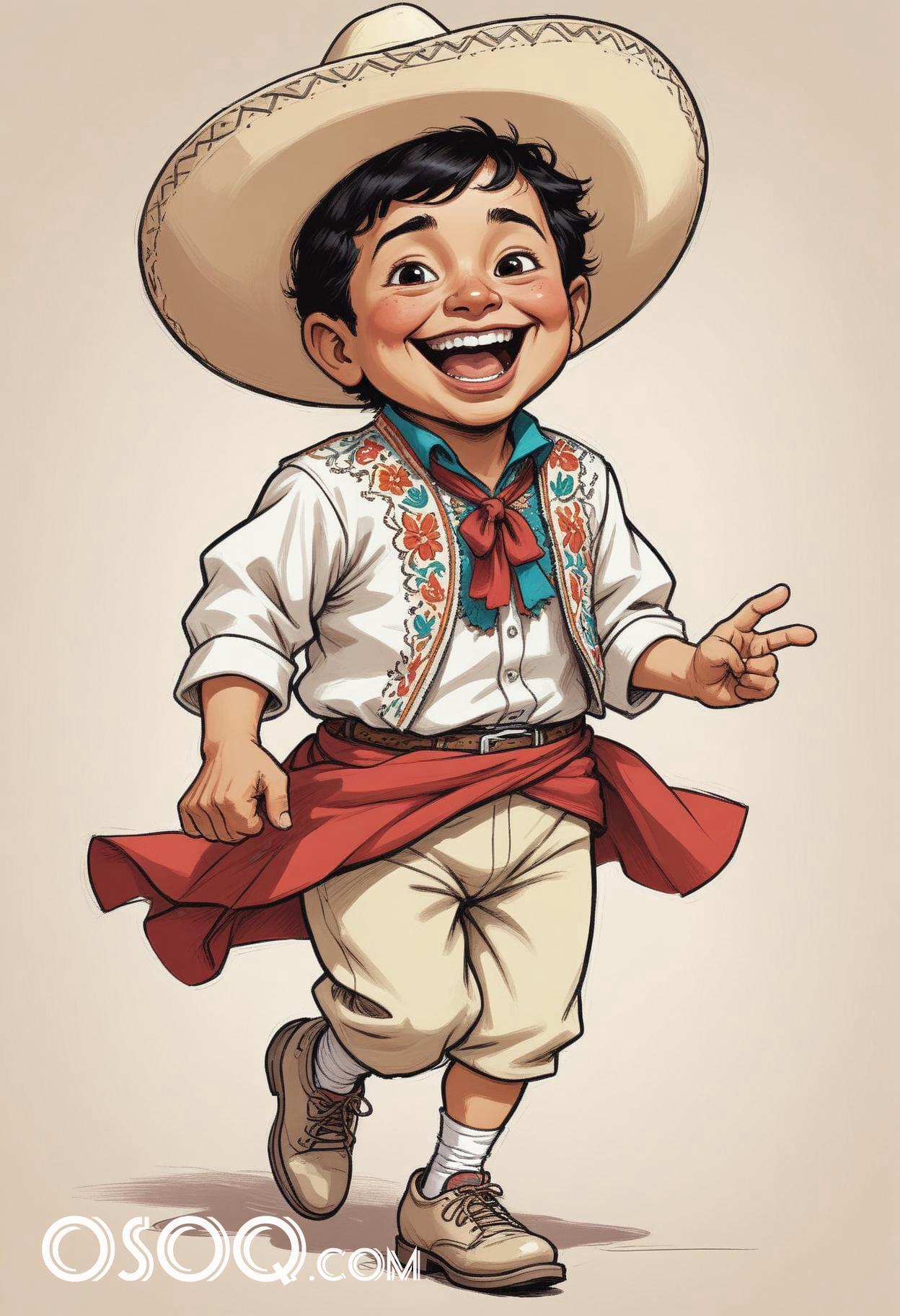 Mexican with sombrero cartoon hat caricature drawing 06