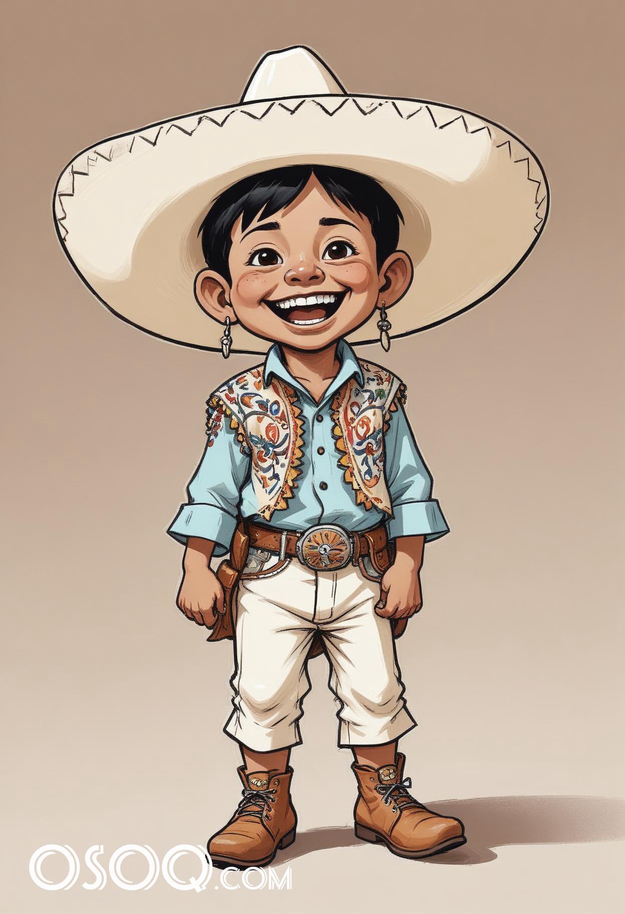 Mexican with sombrero cartoon hat caricature drawing 09