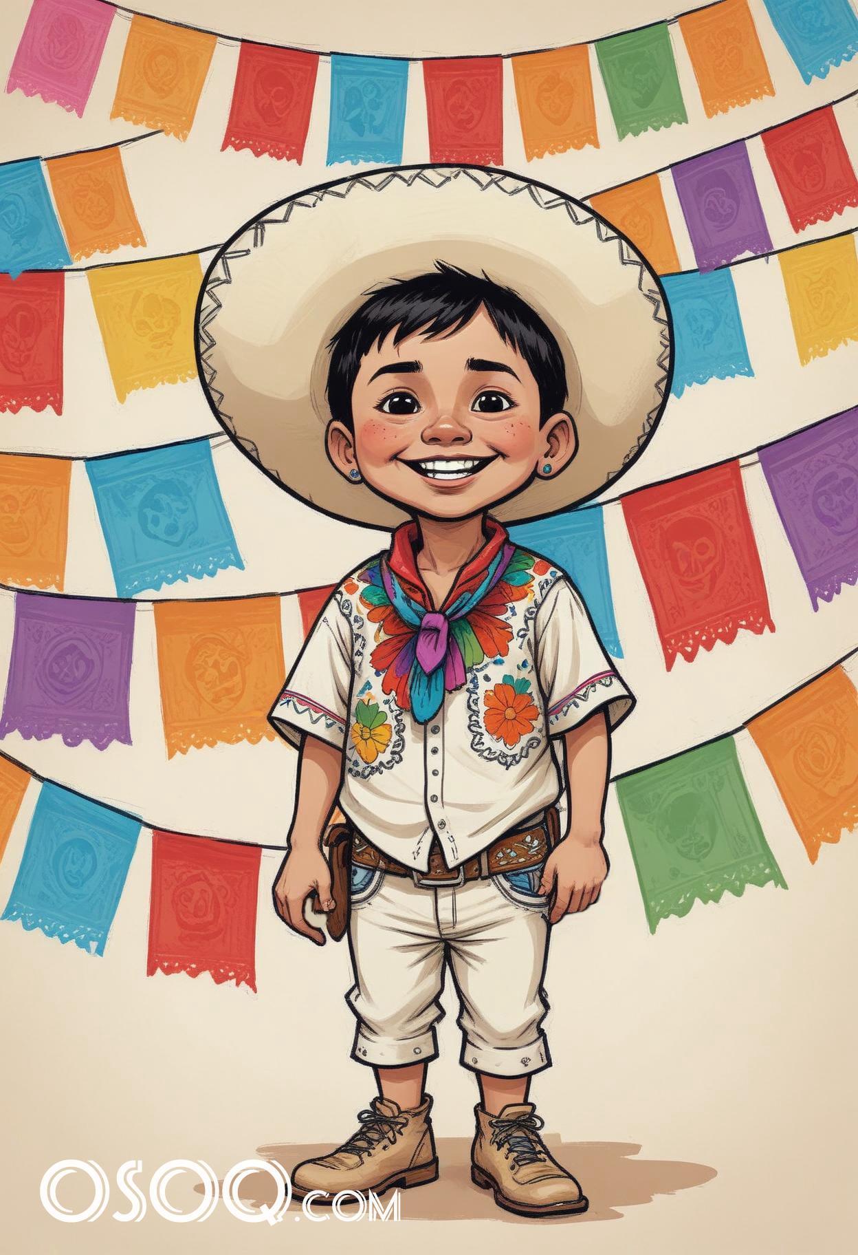 Mexican with sombrero cartoon hat caricature drawing 10