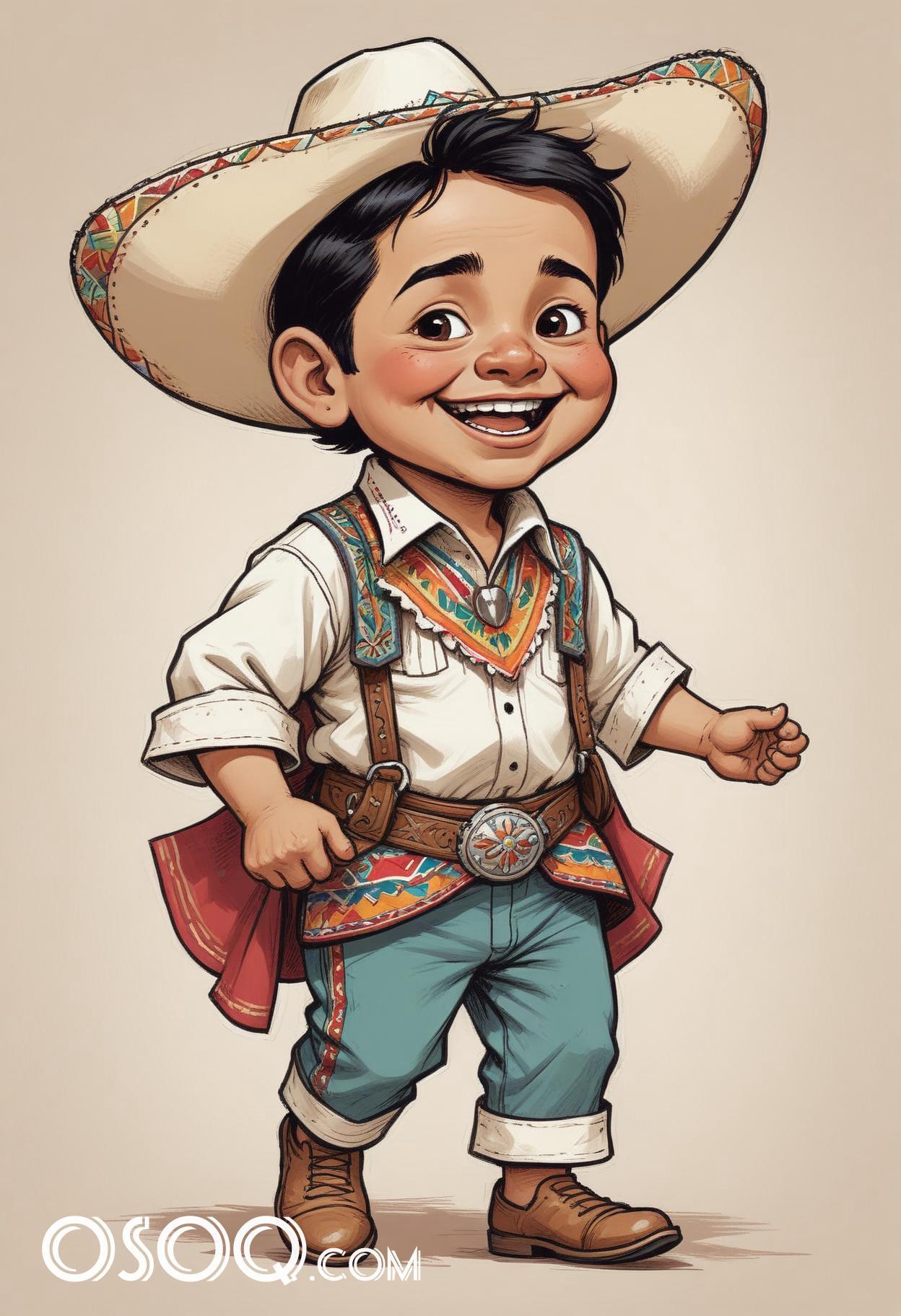 Mexican with sombrero cartoon hat caricature drawing 12