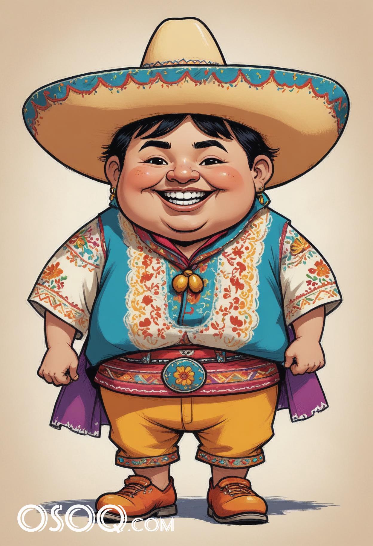 Mexican with sombrero cartoon hat caricature drawing 14