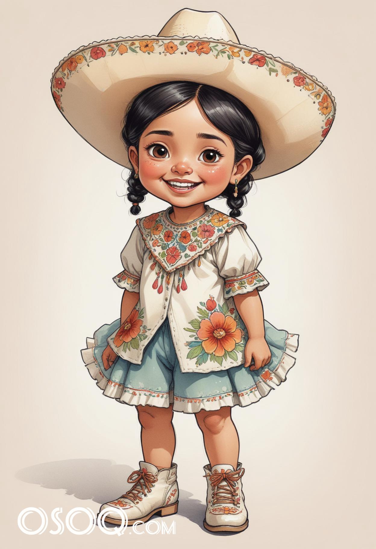 Mexican with sombrero cartoon hat caricature drawing 16