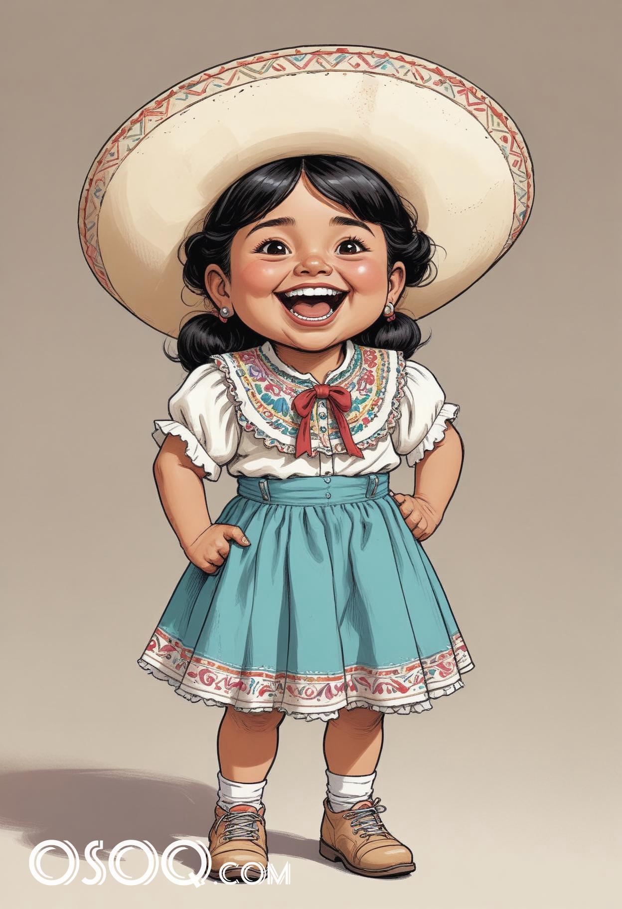 Mexican with sombrero cartoon hat caricature drawing 17