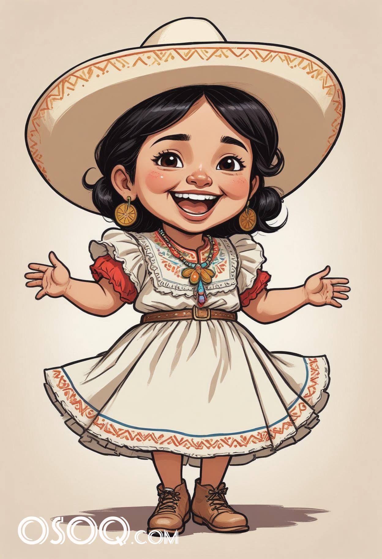 Mexican with sombrero cartoon hat caricature drawing 18