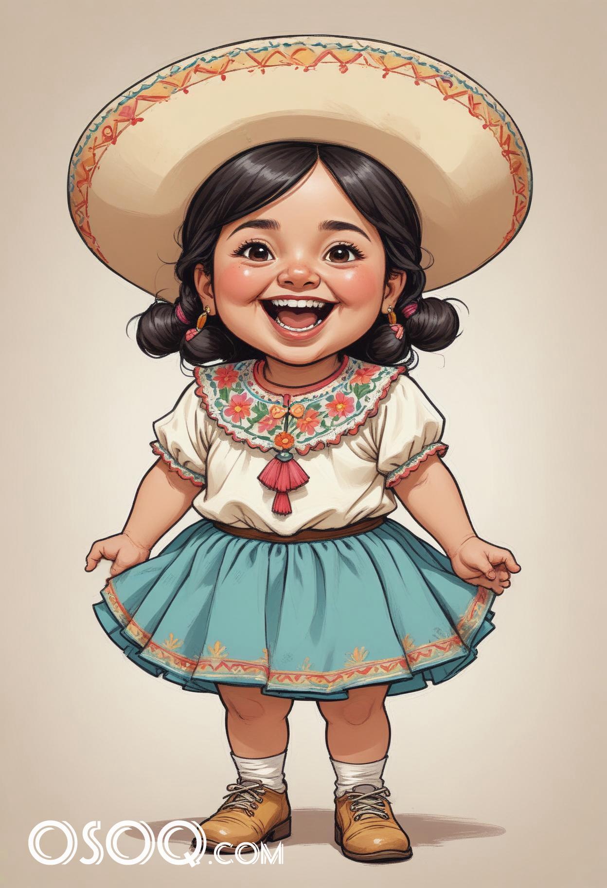 Mexican with sombrero cartoon hat caricature drawing 19