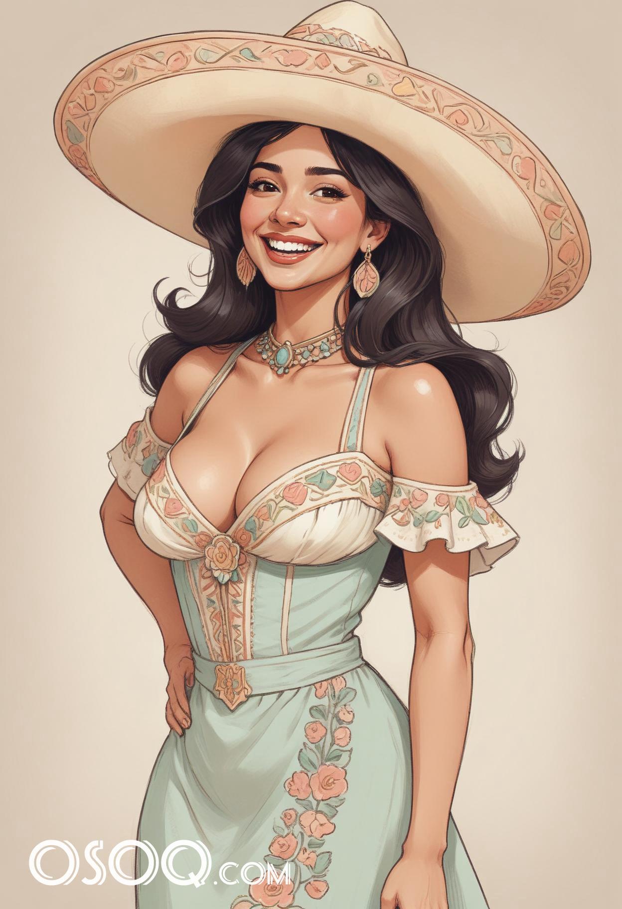 Mexican woman cartoon caricature drawing 13