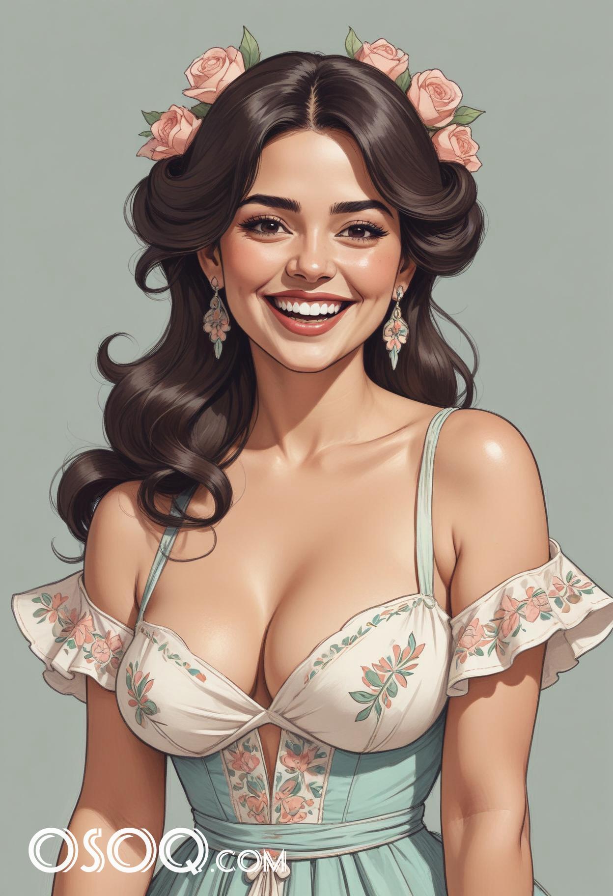 Mexican woman cartoon caricature drawing 17