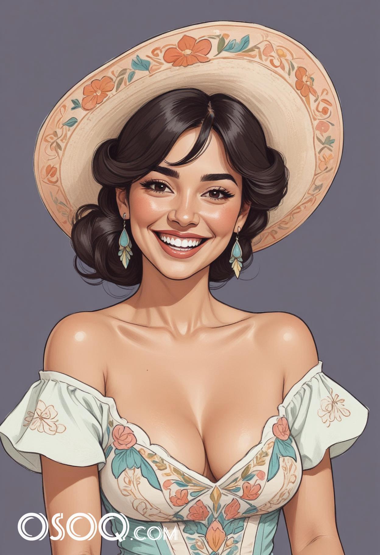 Mexican woman cartoon caricature drawing 18